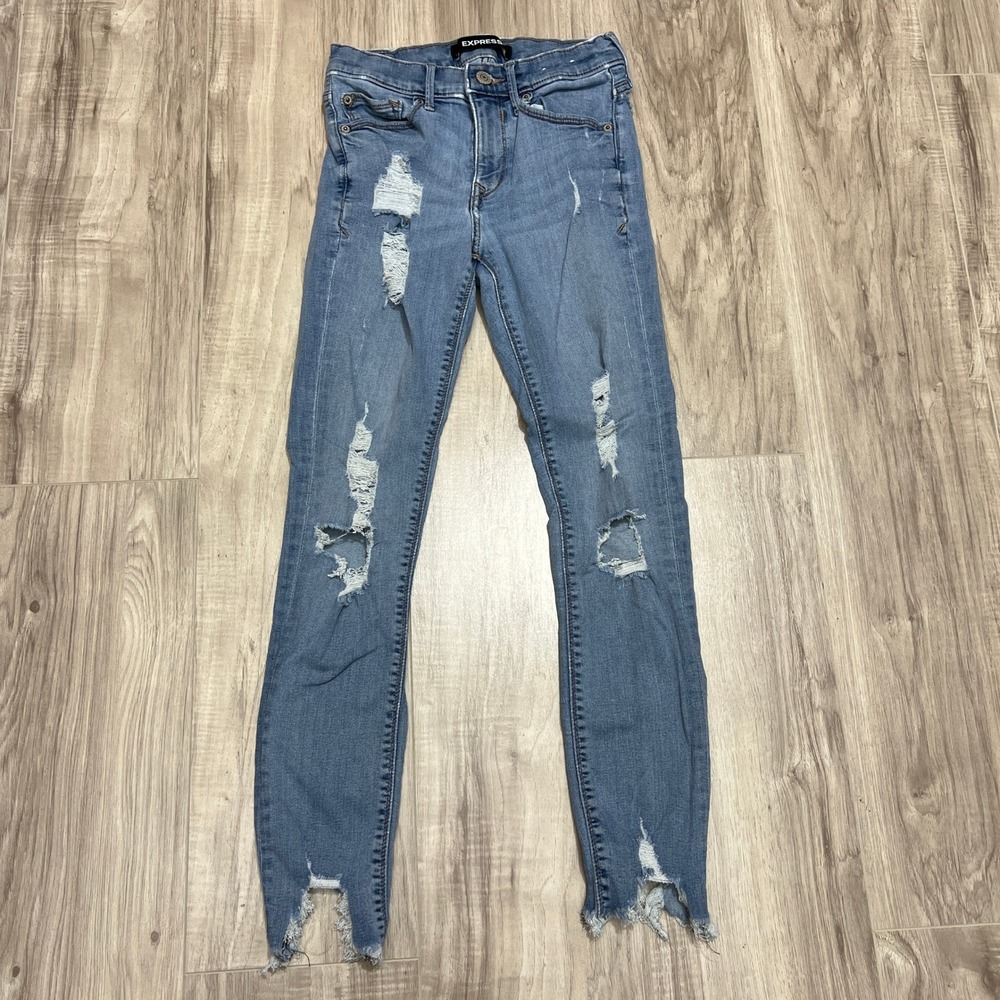 Express Ankle Legging Jeans Women Size 0R Mid Rise Distressed Stretch Denim